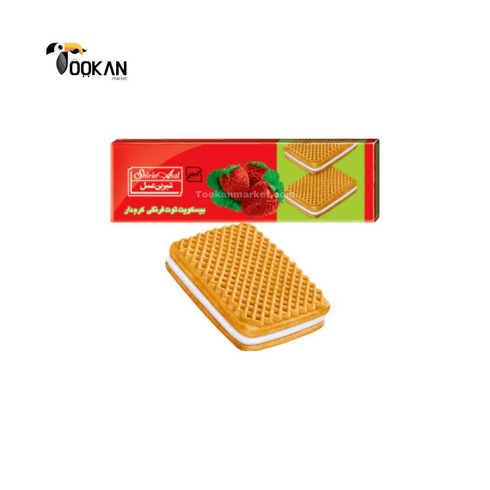 بیسکویت کرمدار تخت توت فرنگی 120 گرمی شیرین عسل